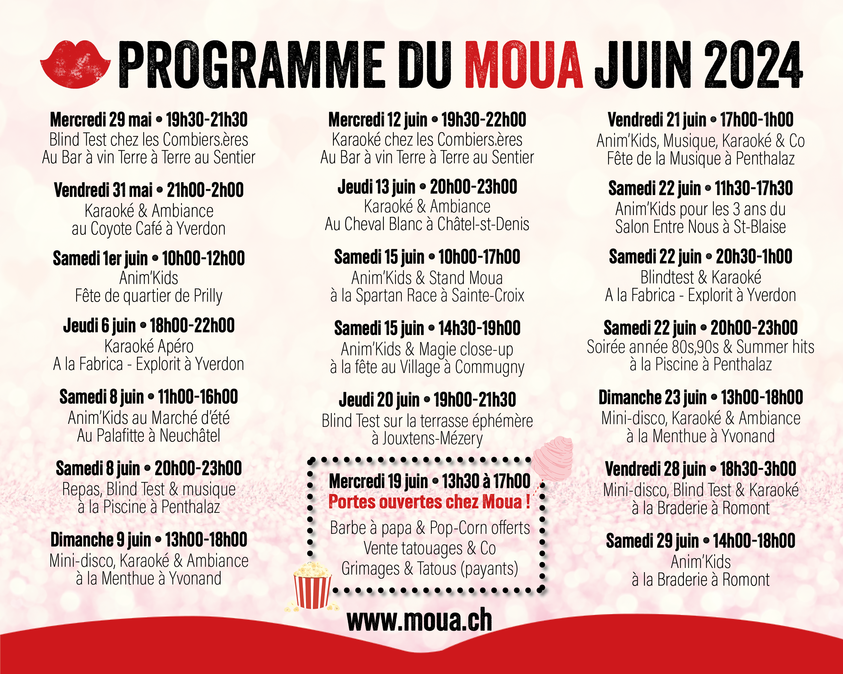 Programme des animations publiques Moua pour le mois de juin 2024