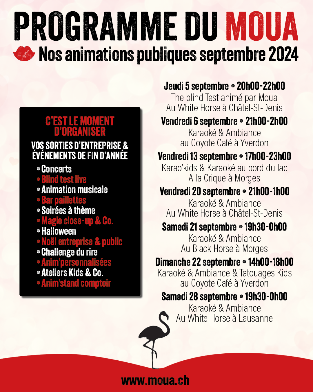 Programme des animations publiques Moua pour le mois de septembre 2024