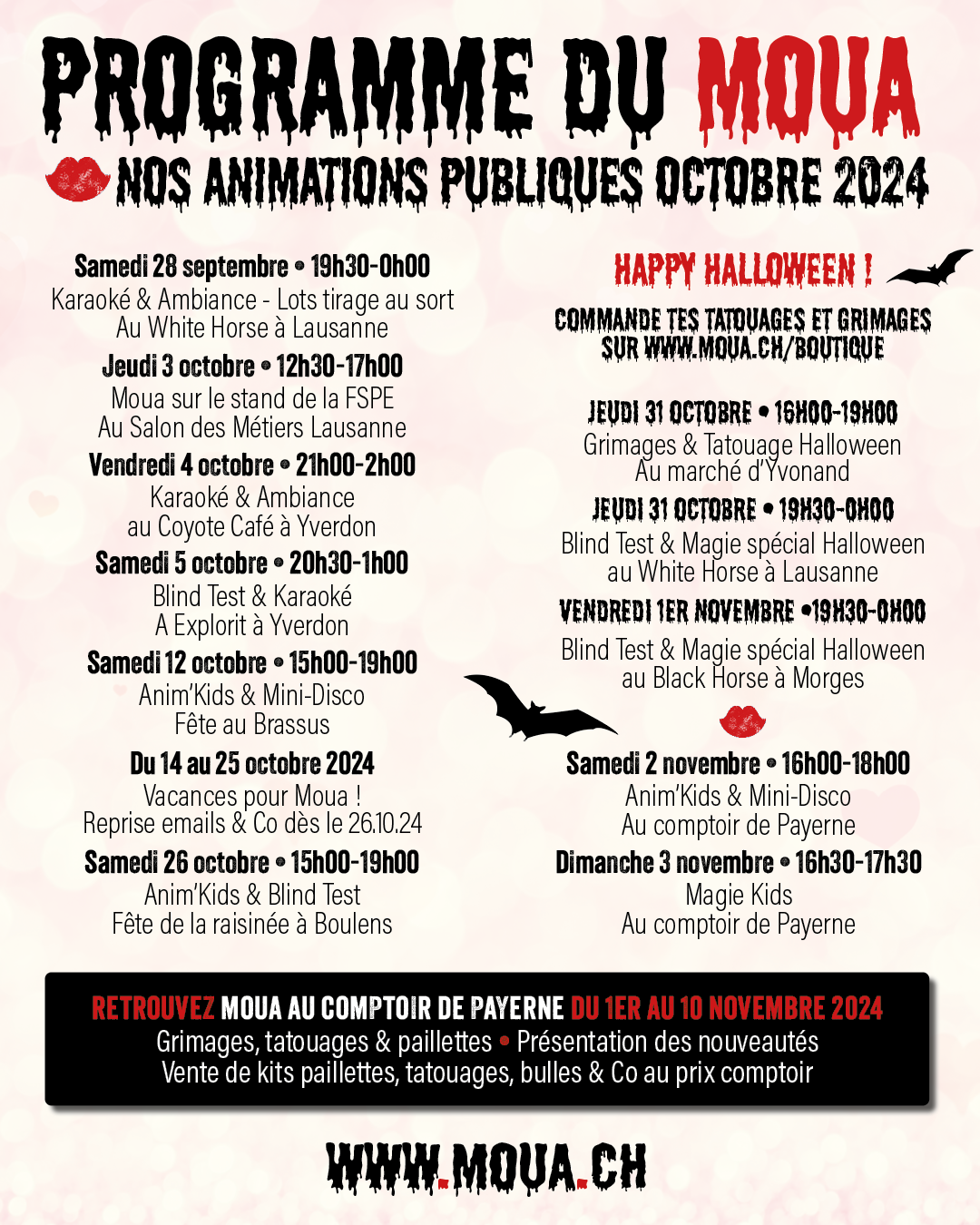 Programme des animations publiques Moua pour le mois de octobre 2024